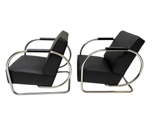 Art Deco Modernist Bauhaus Tubular Steel Lounge Chairs by Frits Kuyken, 1936